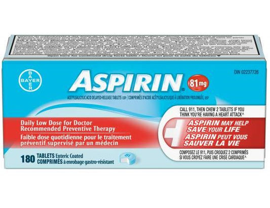 Aspirin 81mg Daily Low Dose Large Bottle 180 Tablets